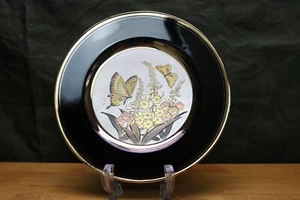 Chokin Etched Copper & Gilding Gold Silver Plate 7 3/4 " Butterfly Flower Signed - Picture 1 of 5
