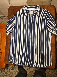 Denim & Flower Button Down Shirt Mens Large Blue/White Striped Casual Preppy EUC - Picture 1 of 6