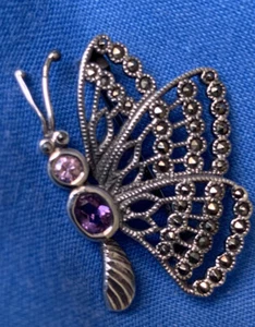 Sterling Silver And Marcasite butterfly Brooch Beautiful Perfect Gift  - Picture 1 of 11