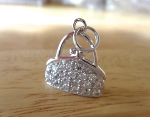 Sterling Silber 3D 18x16mm klare CZ Kristalle auf einer Handtasche Charm! - Bild 1 von 4