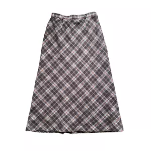 Vintage checked wool plaid midi skirt aline high waist skirt in brown and multic - Picture 1 of 9