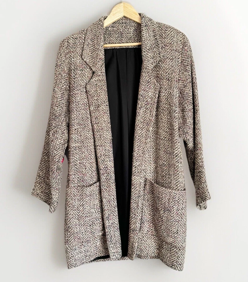 Blazer abierto Doncaster tejido de seda para mujer talla pequeña Chevron Academia Preppy Foto 1 de 4