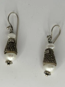 Suarti Sterling Silver Dangle Earrings with Freshwater pearls Preowned BA925Bali - Picture 1 of 11