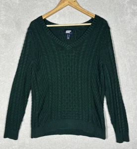 Lands' End Drifter Cable Knit V Neck Jumper - Green - Size M - Picture 1 of 8