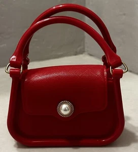 Vintage Mini Handtasche rot mit Trachtenperlen Druckknopf - Bild 1 von 8