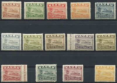 Nauru 1924-34 Juego de barcos papel grisáceo, SG 26A-39A como nuevo bisagras LH MLH muy fino Foto 1 de 2