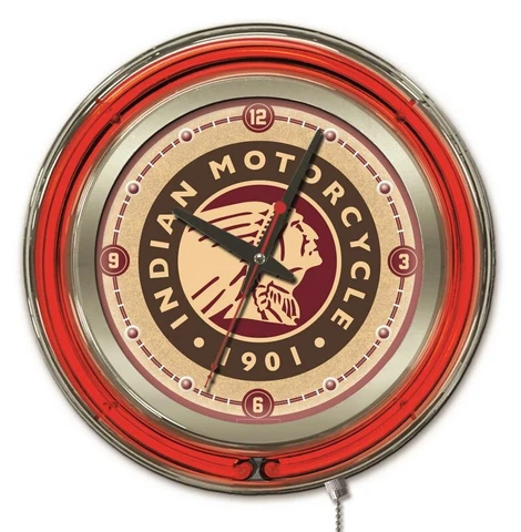 Indian Motorcycle "Head" Clock w/ Double Neon Ring Cover