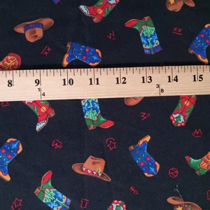 Cranston Print Works Quilt Fabric Western Cowboy Hat Boots Black Cotton 42x53+ - Picture 1 of 13