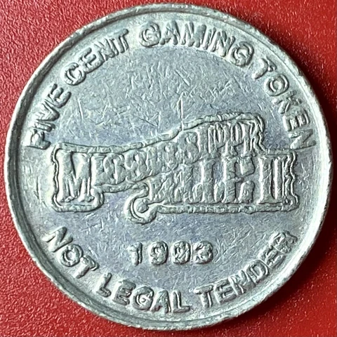 SUPER-STRONG DOUBLED DIE ERROR!  1993 MISSISSIPPI BELLE II 5c CASINO TOKEN Cover