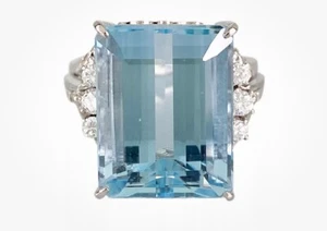 Beautiful Brazil 11.24ct Aquamarine & Diamond Platinum Ring - Foto 1 di 7