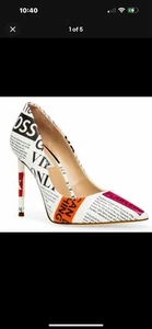 Steve Madden Daisie Black Newsprint Vala Pumps, 8M HTF - Picture 1 of 6