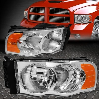 FOR 02-05 DODGE RAM 1500 2500 3500 CHROME HOUSING AMBER CORNER HEADLIGHT LAMPS - Image 1 of 4
