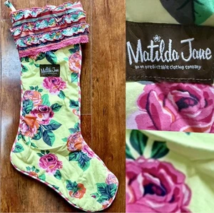 Matilda Jane Weihnachtsstrumpf grün/rosa Blumenmuster Rosenmuster ~ NEU - Bild 1 von 9
