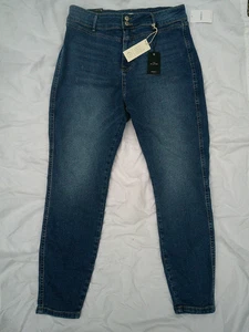 Neu mit Etikett Forever 21 Damen 14 Tapered Medium Wash blau Jeans 35" Taille 28" Schrittlänge - Bild 1 von 14
