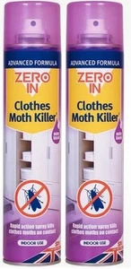 2x Zero In Clothes Moth Killer 300 ml aerosol, transparente, spray de tratamiento de superficie - Imagen 1 de 1