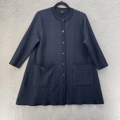 Cárdigan COS Mujer Pequeño Azul Marino Negro Texturizado Trapecio Línea Larga Botón Pesado Foto 1 de 4