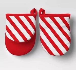 Wondershop Candy Cane Mini Juego de Guantes para Horno ~ Vacaciones de Navidad Rayas Rojas y Blancas - Imagen 1 de 4