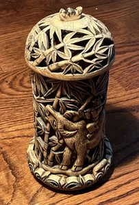 Antique Carved Soapstone Candle lamp Incense Burner Oriental Asian  Rare Old - Picture 1 of 9