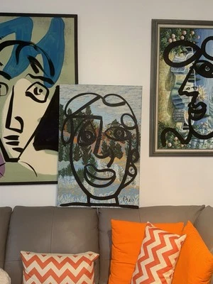 PETER KEIL - PINTURA CONTEMPORÁNEA SOBRE LIENZO ENVUELTO 24”x36” FLORES CON CARA Foto 1 de 4