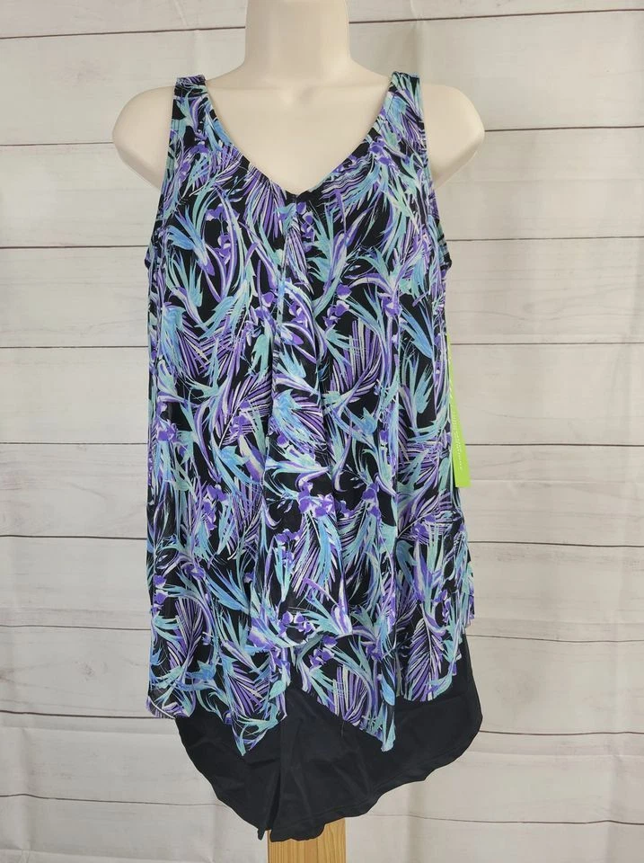 14R AZUL A394007 Ajuste 4 U Pañuelo Cuello en V Dobladillo Top con Corto de Natación Foto 1 de 1