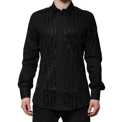 Camisa DOLCE & GABBANA Negra Algodón DORADO Hombre Vestido Formal 42/US16.5/XL 750usd Foto 1 de 4