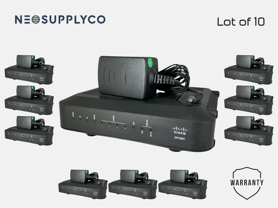 Lot of 10: Cisco DPC3825 8x4 DOCSIS 3.0 Wireless Modem Router WITH Power Supply - Image 1 of 4