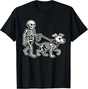 Skeleton Leads Dog Funny Skull Pet For Halloween Costume Tee Gift Unisex T-Shirt - Picture 1 of 3