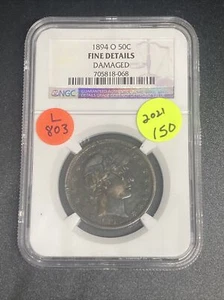 Medio dólar de peluquero 1894-O F15 Dtls NGC L803 - Imagen 1 de 2