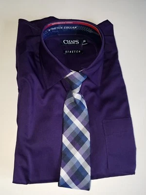 Boys Chaps Brand Purple Stretch Dress Shirt includes Clip on Tie Size 10 - Изображение 1 из 3