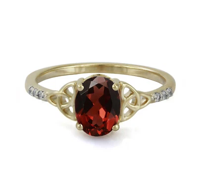 Anillo Granate Rojo Natural Irlandés Celta Nudo Trinidad Plata 925 Granate Promesa Anillo Foto 1 de 4