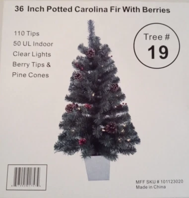 36 inch artificial potted CAROLINA FIR with berry tips & pine cones lighted tree - Image 1 of 4
