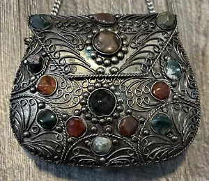 Indianertasche aus Metall mit Edelsteinbesatz Vintage in gutem Zustand - Bild 1 von 4