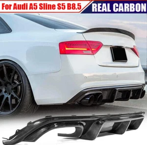 For Audi S5 B8.5 A5 Sline 2012-2017 REAL CARBON Rear Bumper Lip Diffuser Spoiler - Picture 1 of 14