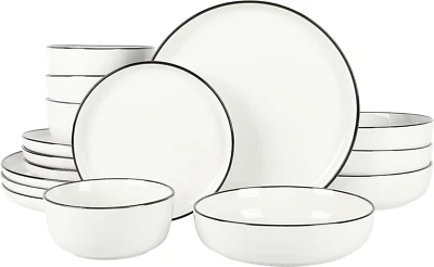 Gibson Home Oslo 16 Piece Porcelain Dinnerware Set,White W/Black Rim Rim, Servic - Image 1 of 4