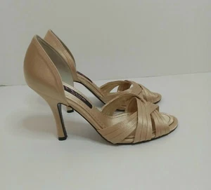 Nina New York Womens Golden Peep Toe Slip On Kitten Heels Pumps Size 7M - Picture 1 of 4