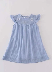 Girl's Boutique Premium Blue Easter Cross Girl Embroidered Embroidery Dress Matc - Picture 1 of 7