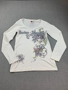 Camiseta Harley Davidson Estrás Tejido Waffle Mujer M Crema Myrtle Beach SC - Imagen 1 de 15