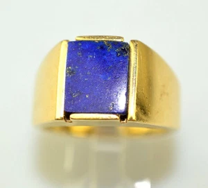 VINTAGE MENS 14K YELLOW GOLD 10 x 8.5 MM RECTANGLE LAPIS RING 12.2 GRAM SIZE 8.5 - Picture 1 of 5