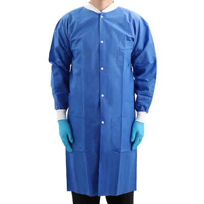 JMU 10/50Pcs Medical Lab Jackets Coats SMS 40g w/ Knit Cuffs 3 Pockets S/M/L - Image 1 of 2