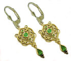 E104 Genuine 9ct SOLID Gold NATURAL Emerald Drop Dangle Earrings Lever-Back