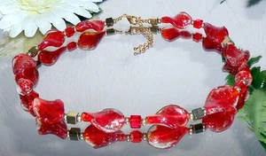 TRAUM Schmuck / GLAS Perlen TWIST Rot + Goldsand + Hämatit gold / O+A+K ab 8.99€ - Bild 1 von 2