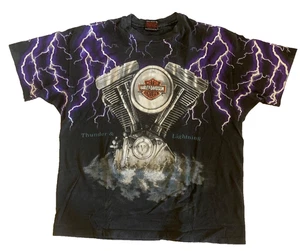 Vintage 90s Thunder And Lightning Harley Davidson T Shirt Size XL Single Stitch - Bild 1 von 17
