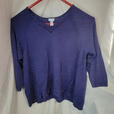 Suéter tejido Catherines para mujer 4X Plus manga larga cuello en V azul púrpura Pointelle Foto 1 de 4