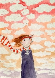 ACEO Original Watercolour Dreams, Fantasy,sleeping Girl, Imagination,sky,clouds - Picture 1 of 5