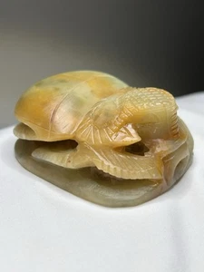 Antique Carved Soapstone Water Buffalo Beetle Scarab Paperweight ~ Hieroglyphics - Picture 1 of 12