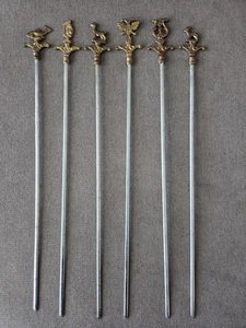 Vintage 16" Türkische Messing Edelstahl Schaschlisch Kabob Spieße Hergestellt in der Türkei Stck 6 - Bild 1 von 5