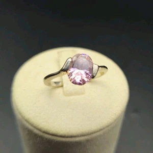 Vintage 925 Sterling Silver Pink Solitaire Ring – Oval Cut Gem – Size P½ / US 7 - Picture 1 of 7