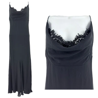 Vintage Tadashi Silk Maxi Dress Gown Size 6 Black Lace Drape Neck Whimsigoth Y2K - Image 1 of 4