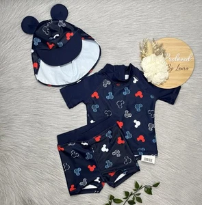 George Baby Boys Disney Mickey Mouse Three Piece Swim Set 0-3 Months - Picture 1 of 2