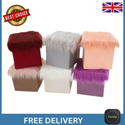 Almacenamiento caja otomana peluda taburete de piel sintética cubo de felpa asiento caja de estante Foto 1 de 4